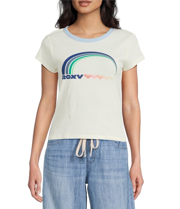 ロキシー レディース トップス プルオーバー 労働者の一団素っ首 Roxy Rainbow 90s Crew Neck Short Sleeve Baby Tee Cloudancer