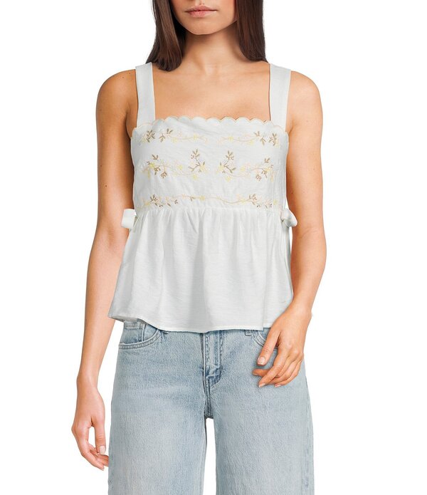 ブルーペッペーブルーペッパー レディース トップス プルオーバー 刺しゅう Blu Pepper Embroidered Square Neck Tank Top Ivory Multi 象牙色