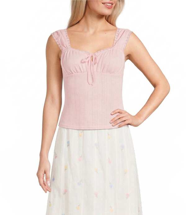 ブルーペッペーブルーペッパー レディース トップス プルオーバー Blu Pepper Square Neck Tie Front Crop Top Light Pink さくら色