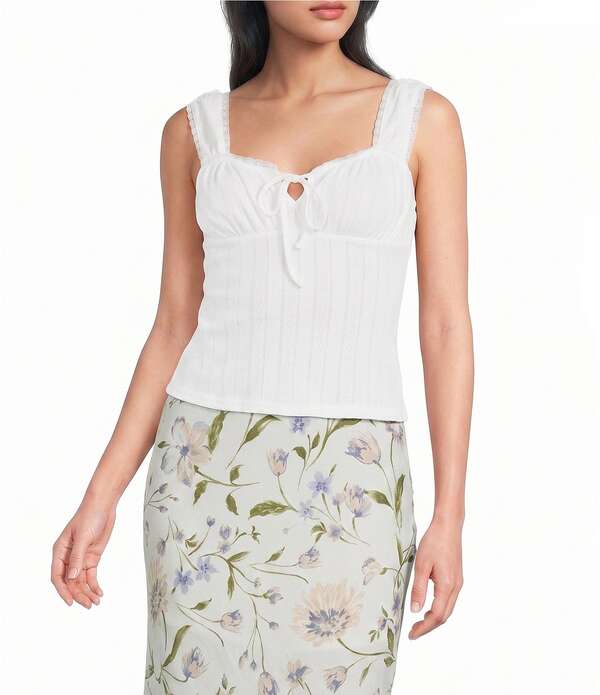 ブルーペッペーブルーペッパー レディース トップス プルオーバー Blu Pepper Square Neck Tie Front Crop Top White 白いこと
