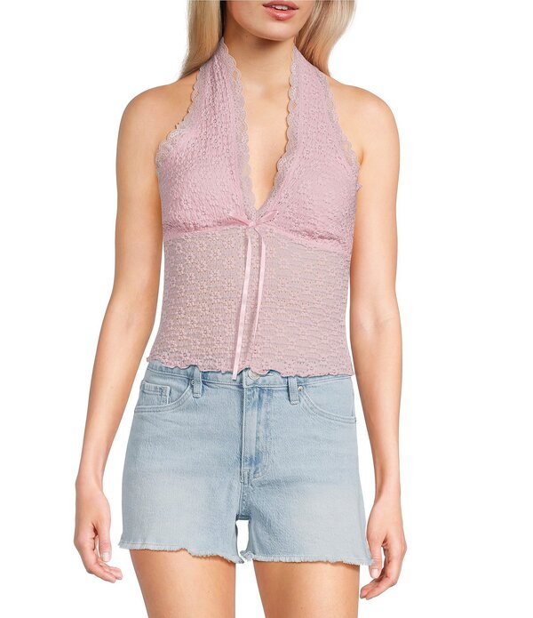 モアモア レディース トップス プルオーバー Vのど首 ホルター Moa Halter V-Neck Bow Frontopink さくら色