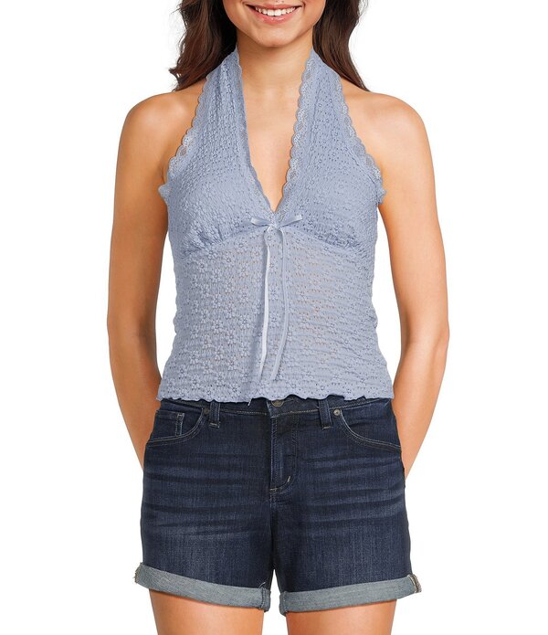 モアモア レディース トップス プルオーバー Vのど首 ホルター Moa Halter V-Neck Bow Frontopowder Blue 青碧