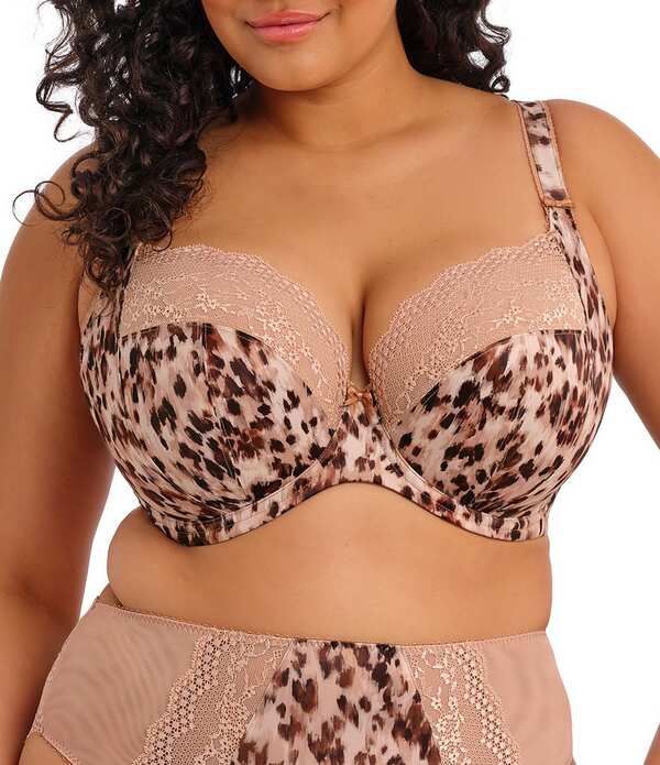 猥りがましいミ レディース アンダー御召しもの ブラ 刷り上げる Elomi Lucie Leopard Print Full Busted Underwire Stretch Plunge Bra Wild Cat 毛の荒物