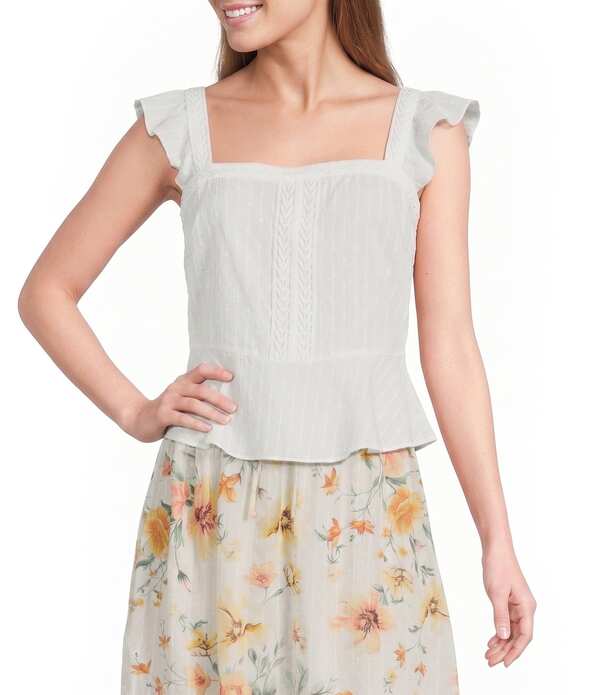 I.N.サンフランシスコ レディース トップス プルオーバー I.N. San Francisco I.N San Francisco Flutter Sleeve Peplum Top Off White 象牙色