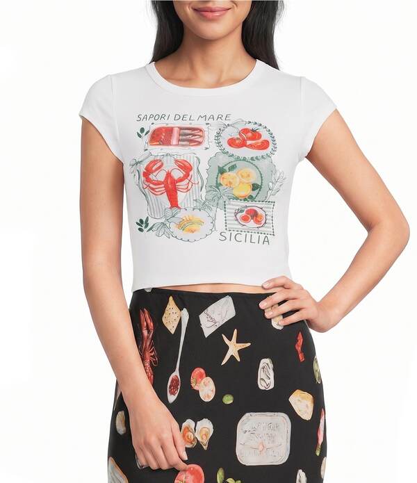 ブルーペッペーブルーペッパー レディース トップス プルオーバー 刷り上げる クロップド グラフィック Blu Pepper Short Sleeve Printed Graphicropped Baby Tee Ivory 象牙色