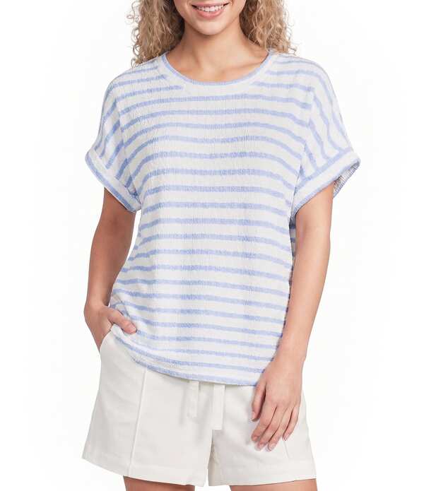 ブルーペッペーブルーペッパー レディース トップス プルオーバー 編み物 Blu Pepper Striped Short Sleeve Knitop Light Blue 青碧
