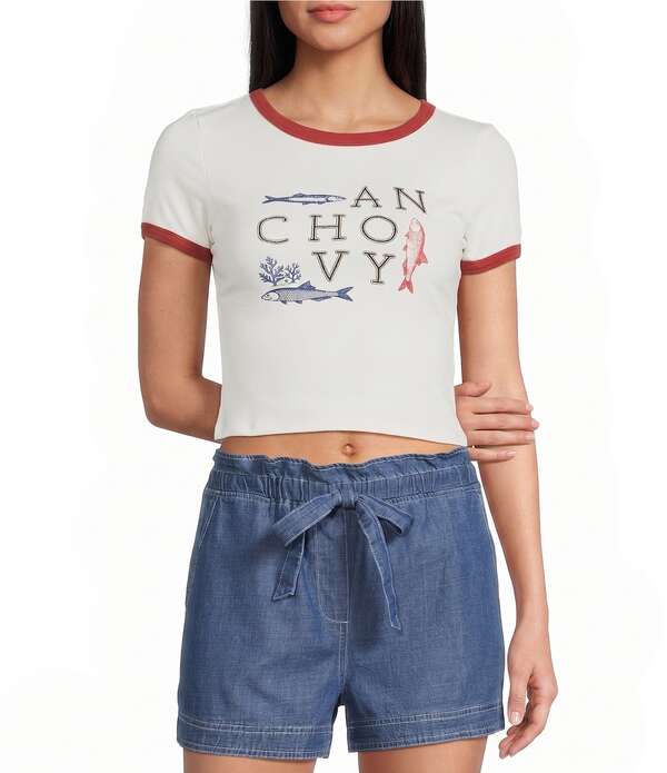 ブルーペッペーブルーペッパー レディース トップス プルオーバー 編み物 グラフィック Blu Pepper Short Sleeve Graphic Knit Crop Tee Ivory 象牙色