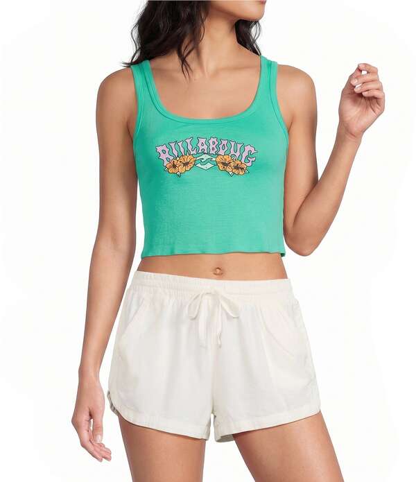 散らし広告ボン レディース トップス プルオーバー ノースリーブ Billabong Hibiscus Mindsleeveless Tank Top Green Tropics 緑であること