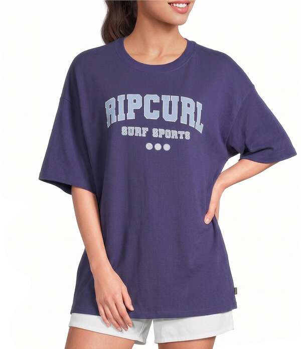 下唇長い巻き毛 レディース トップス プルオーバー Rip Curl Varsity Sportshort Sleeve T-Shirt Dark Blue 青碧