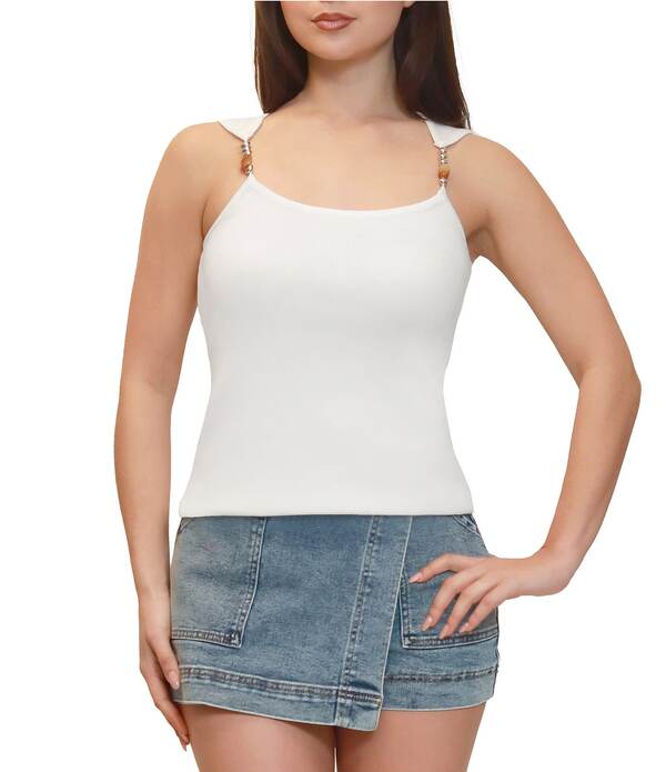 スティーブ マデン レディース トップス ティーシャツ ティーシャツ Stevie By Steve Madden Beaded Trim Sweater Tank Egret