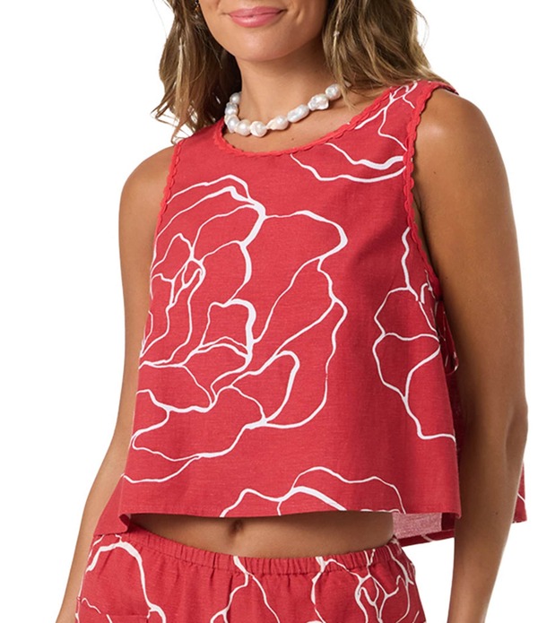オニール レディース トップス シャツ フラワー柄 プリント ノースリーブ リネン フラワー O'Neill Athena Floral Printed Sleeveless Linen Blend Coordinating Tank Top Lifeguard｜ReVida 店