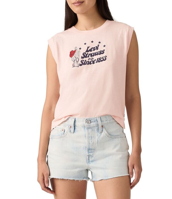 リーヴァイズジーンズ レディース トップス プルオーバー ノースリーブ グラフィック Levi\u0027sR Graphic Sleeveless Boxy Tank Top Cactus Crystal