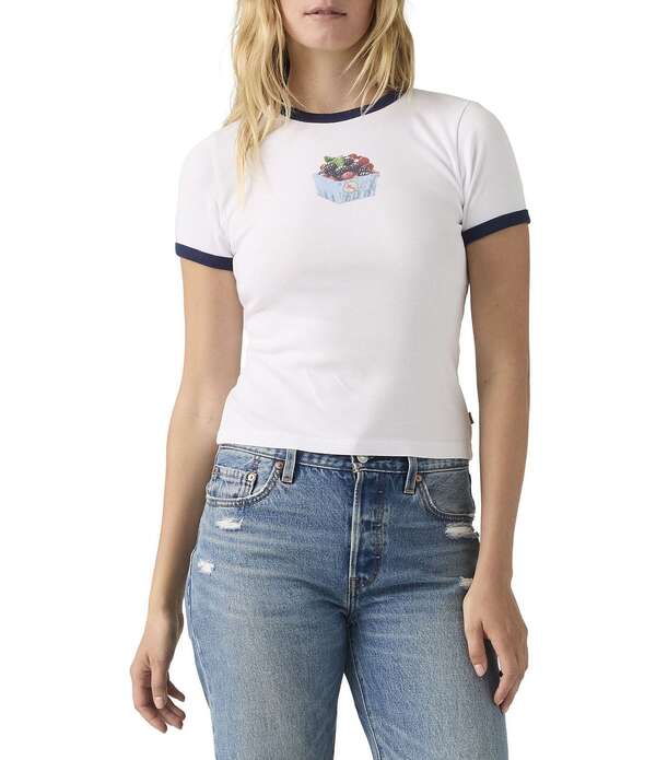 リーヴァイズジーンズ レディース トップス プルオーバー グラフィック Levi\u0027sRickie Short Sleeve Fresh Berries Graphic T-Shirt White 白いこと