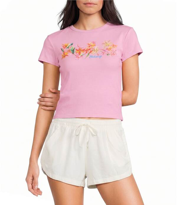 散らし広告ボン レディース トップス プルオーバー クロップド Billabong Wonderful Garden Short Sleeve Cropped T-Shirt Prism Pink さくら色