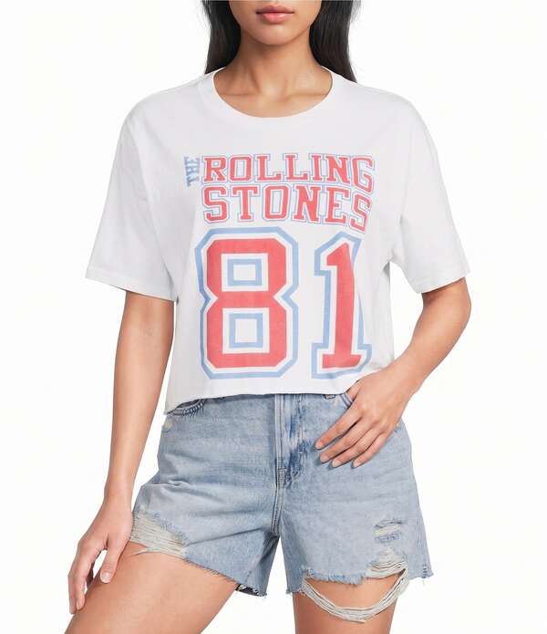 ジャンクボンネット レディース トップス プルオーバー クロップド Junk Food The Rolling Stones Cropped Raw Edge Tee White 白いこと