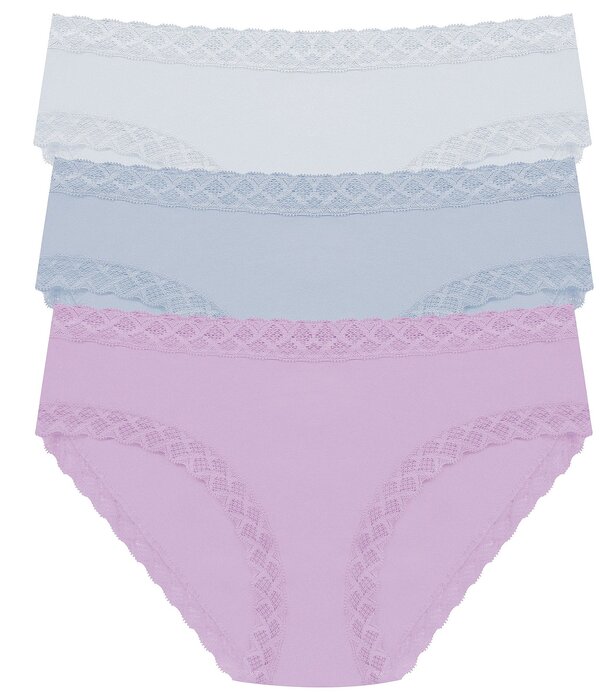 ナトリ レディース アンダー御召しもの ズボン下 スピード競技刈り込み スピード競技 Natori Bliss Girlace Trim Brief Panty 3-Pack Frosted Sky/Blue Mist/Violetulip 青碧