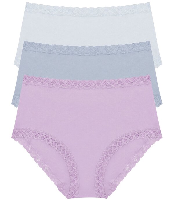 ナトリ レディース アンダー御召しもの ズボン下 綿織物 Natori Bliss Pima Cotton Brief Panty 3-Pack Frosted Sky/Blue Mist/Violetulip 青碧