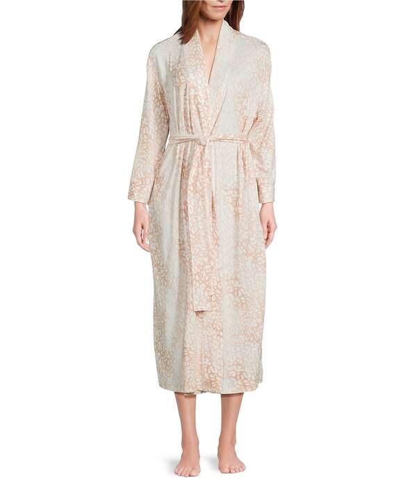 ナトリ レディース アンダー御召しもの ナイト爵御召しもの 刷り上げる 編み物 Natori Misty Leopard Print Long Sleeve Knit Robe Pink Mist サクラ色
