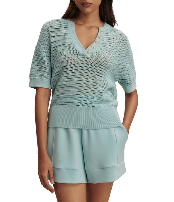 バーレイ レディース トップス ティーシャツ Vのど首 編み物 Varley Callie Knit Boxy Split V-Neck Short Sleeve Toporcelain Blue 青碧