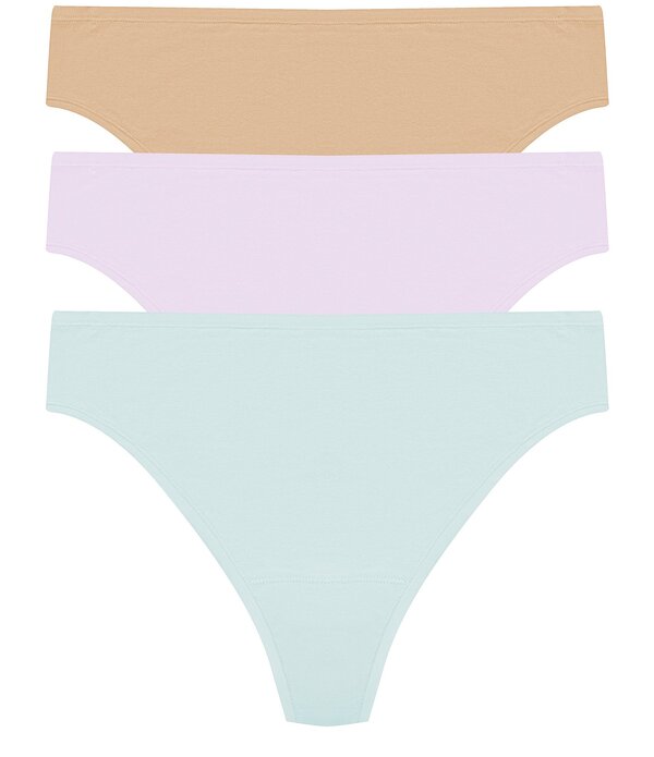ナトリ レディース アンダー御召しもの ズボン下 綿織物 Natori Bliss Bare Cotton Thong 3-Pack Cloud Green/Perfect Pink/White 白いこと