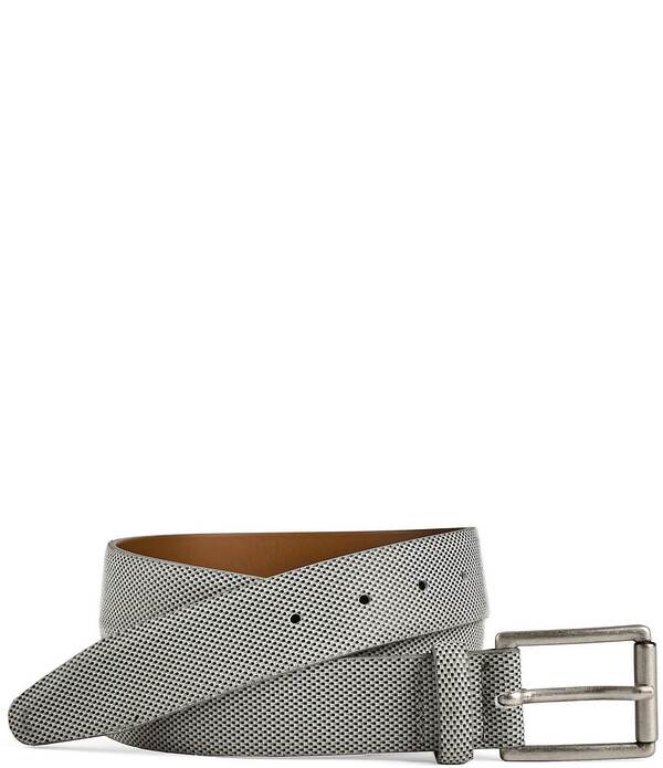 ジョンストンアンドマーフィー メンズ 佩び物 胴締め Johnston \u0026 Murphy Men\u0027s Brushed Micro Check Belt White 白いこと