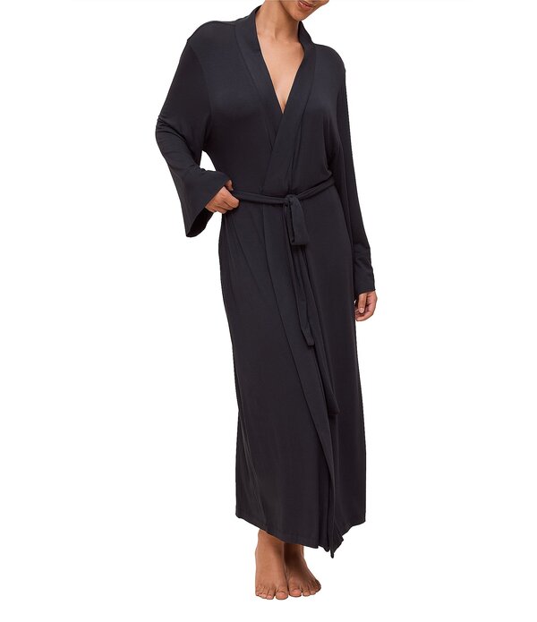 パピネール レディース アンダーお召しもの ナイト爵お召しもの 編み物 マキシ Papinelle Kate Lightweight Knit Long Sleeve Shawl Collar Maxi Robe Black 黒いこと