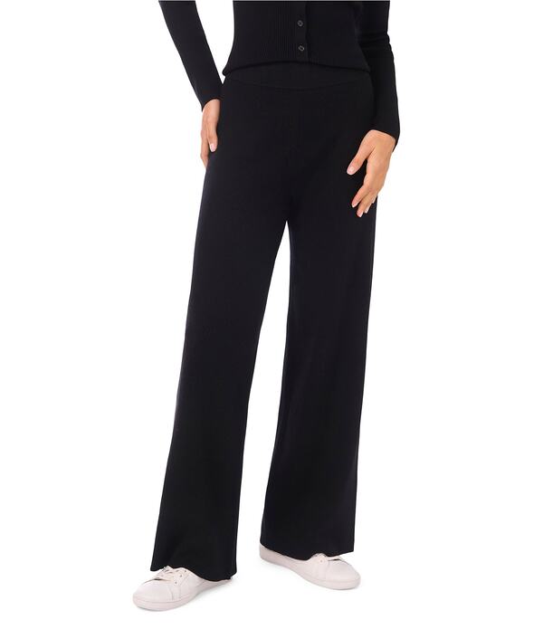 一邦 レディース ボトムス 心地好いズボン下 ワイドレッグ 肋材 1. STATE Ribbed Pull On Wide Leg Pants Rich Black 黒いこと