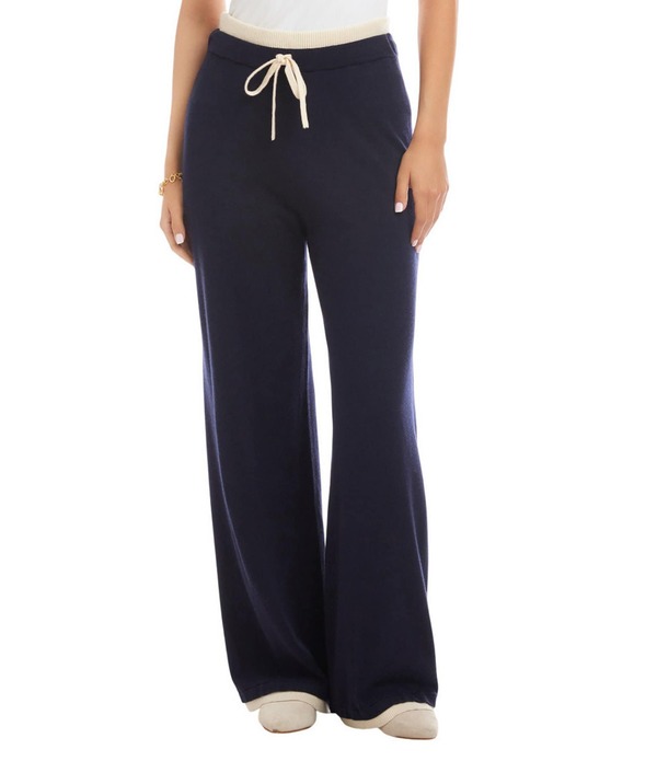 カレンケーン レディース ボトムス 心地よいズボン下 ワイドレッグ プルオーバー 対照 編み物 Karen Kane Contrast Drawstring Coordinating Wide Leg Sweater Knit Pants Navy/Cream 皮膚軟化剤