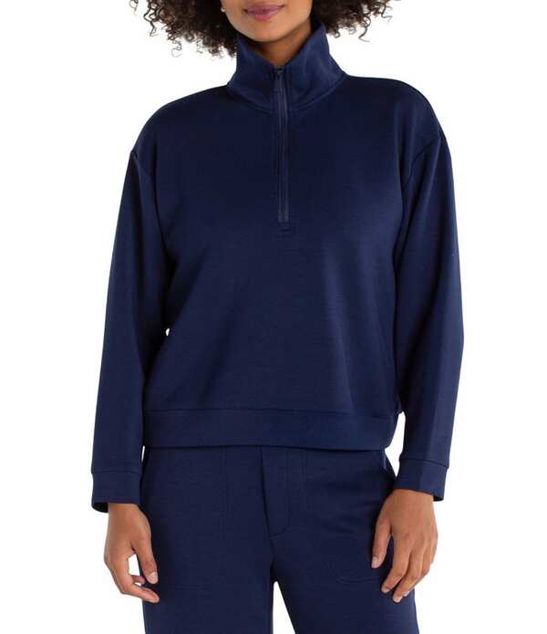 リヴァプール 天使の都市 レディース トップス ティーシャツ モックネック 編み物 Liverpoolos Angeles Coordinating Cloud Knit Mock Neck Half Zipper Long Sleeve Top Navy 米国海軍