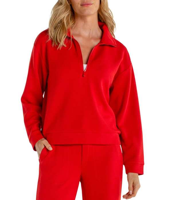 リヴァプール 天使の都市 レディース トップス ティーシャツ モックネック 編み物 Liverpoolos Angeles Coordinating Cloud Knit Mock Neck Half Zipper Long Sleeve Top Red 赤いこと