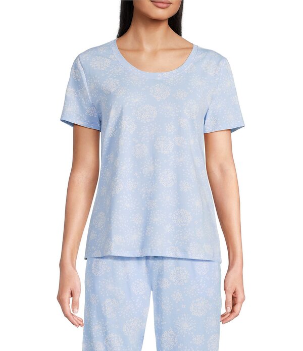 休止状態 感覚 レディース トップス カットソー 刷り上げる 編み物 Sleep Sense Dandelion Breeze Print Short Sleeve Scoop Neck Coordinating Knit Sleep Top Dandelion Breeze