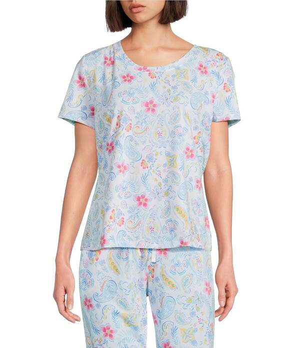 休止状態 感覚 レディース トップス カットソー 刷り上げる 編み物 Sleep Sense Sweet Paisley Print Short Sleeve Scoop Neck Coordinating Knit Sleep Top Sweet Paisley