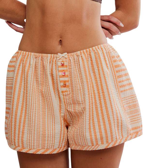 フリーピープル レディース ボトムス 二分の一ズボン下・さる股引き 遊撃手ズボン下 Free People Home By 8 Woven Striped Boxer Sleep Shorts Coral Combo コーラル
