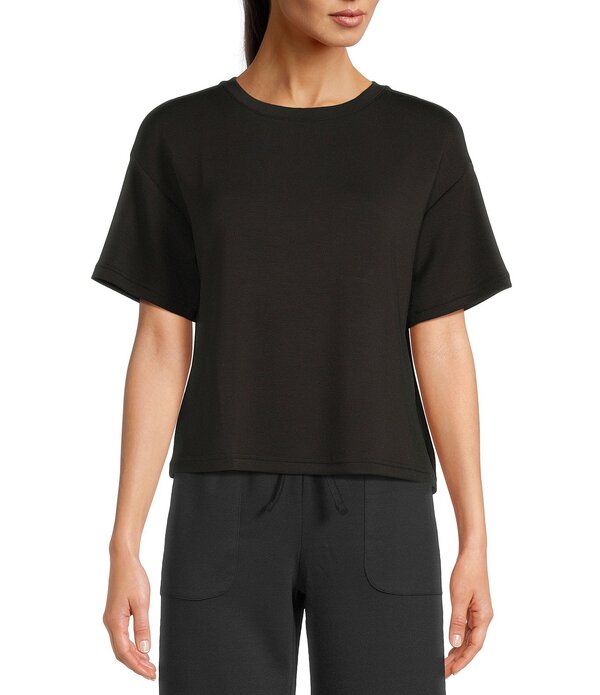 今めかしい 社会的運動 レディース トップス ティーシャツ 編み物 プルオーバー Half Moon by Modern Movement Solid Jersey Knit Short Sleeve Round Neck Coordinating Lounge Top Black 黒いこと