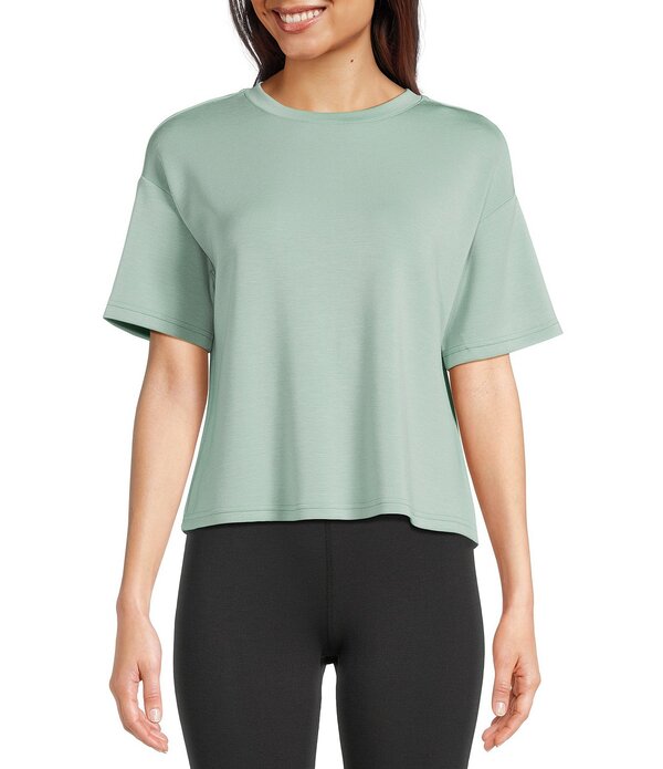 今めかしい 社会的運動 レディース トップス ティーシャツ 編み物 プルオーバー Half Moon by Modern Movement Solid Jersey Knit Short Sleeve Round Neck Coordinating Lounge Top Jadeite