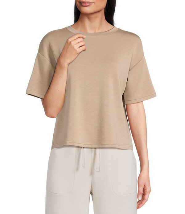 今めかしい 社会的運動 レディース トップス ティーシャツ 編み物 プルオーバー Half Moon by Modern Movement Solid Jersey Knit Short Sleeve Round Neck Coordinating Lounge Top Mocha Meringue モカ