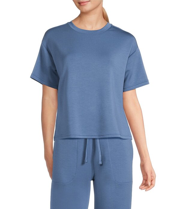 今めかしい 社会的運動 レディース トップス ティーシャツ 編み物 プルオーバー Half Moon by Modern Movement Solid Jersey Knit Short Sleeve Round Neck Coordinating Lounge Top Moonlit Blue 青碧