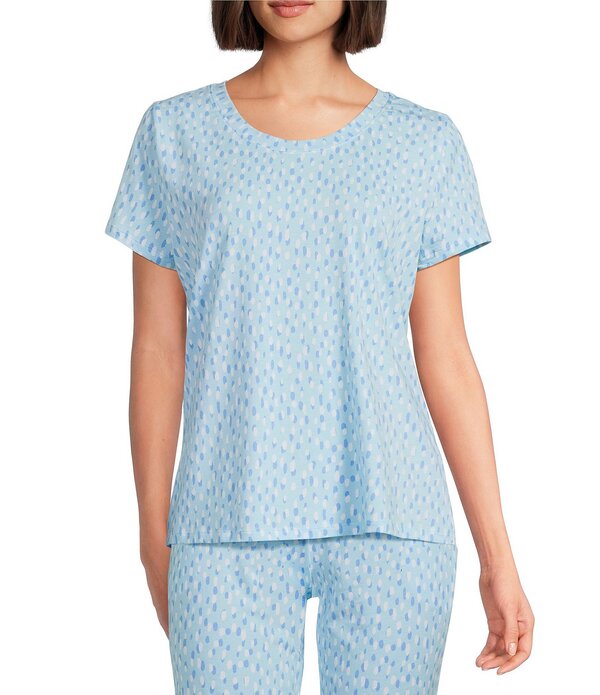 休止状態 感覚 レディース トップス カットソー 刷り上げる 編み物 Sleep Sense Aqua Drops Print Short Sleeve Scoop Necknit Coordinating Sleep Top Aqua Drops アクア