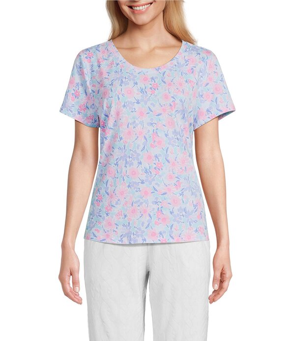 休止状態 感覚 レディース トップス カットソー 刷り上げる 編み物 Sleep Sense Soft Flowers Print Short Sleeve Scoop Necknit Coordinating Sleep Top Soft Flowers