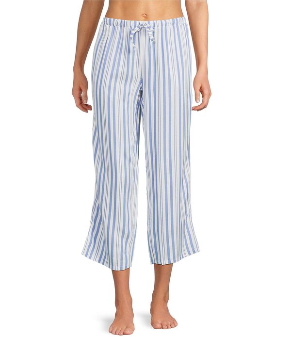 ノッティビアンチェ レディース ボトムス 心地好いズボン下 クロップド Nottibianche Stripedrawstring Tie Coordinating Woven Cropped Sleepants Blue Stripe 青み