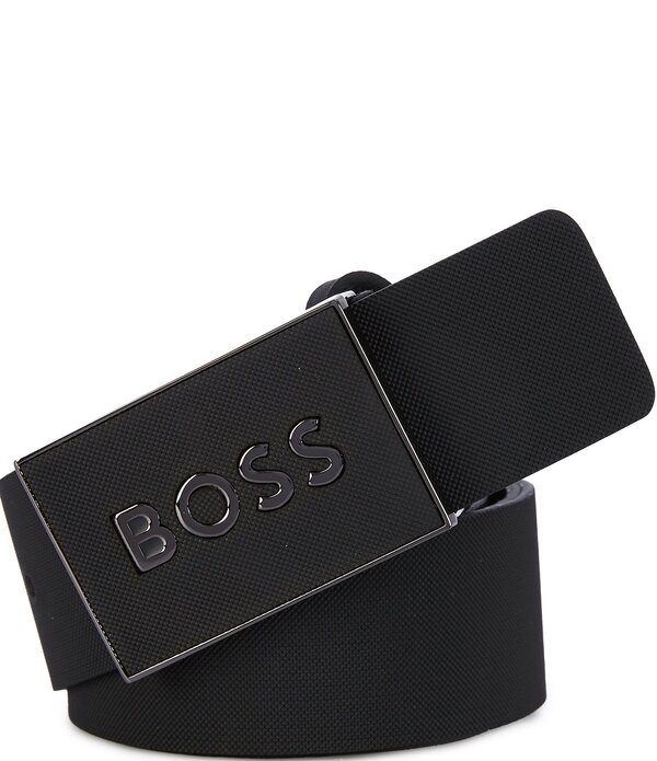 ヒューゴボス メンズ 佩び物 胴締め Hugo Boss Icon Plaque Belt Black 黒いこと