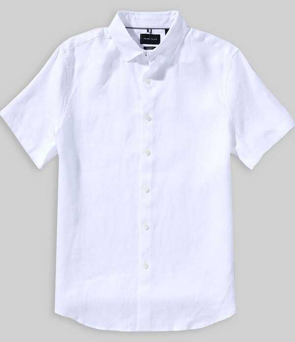 ペリーエリス メンズ トップス プルオーバー トール リネン Perry Ellis Big \u0026 Tall Solid Linen Short Sleeve Woven Shirt Bright White 白いこと