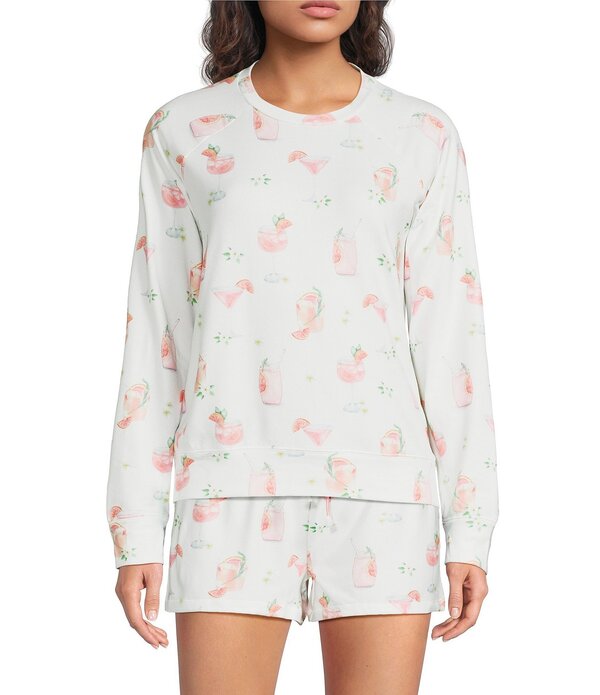 ピージェイサルベージ レディース トップス カットソー 労働者の一団のど首 刷り上げる ティーシャツ Pj Salvage Long Sleeve Crew Neck Butter Jersey Drink Print Coordinating Sleep Top Ivory 象牙色