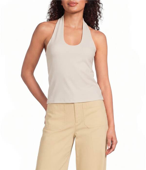 スパンク レディース トップス プルオーバー 肋材 ノースリーブ 編み物 ホルター Spanx Ribbed Knit Halter Sleeveless Tank Top Ivory 象牙色