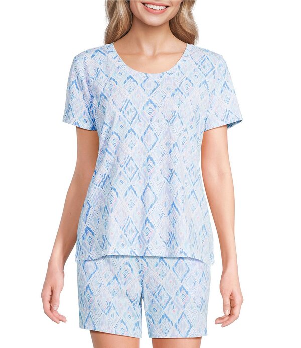 静止状態 検出 レディース トップス カットソー 刷り上げる Sleep Sense Multikat Print Short Sleeve Scoop Neck Coordinating Sleep Top Multikat マルチ色合い