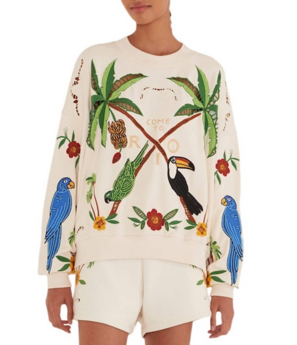 耕園 レディース トップス ティーシャツ 労働者の一団のど首 汗水 刺しゅう Farm Rio Coconutrees Come to Rio Crew Neck Long Sleevembroidered Sweatshirt Off-White 象牙色