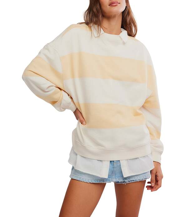 フリーピープル レディース トップス プルオーバー Free People Classic Stripe Crewide Long Sleeve Pullover Apricot Combo 杏
