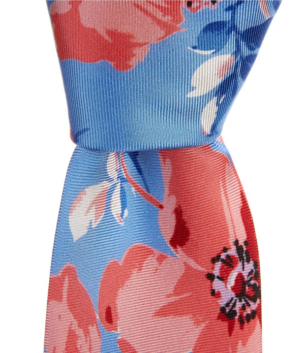 ラウンドトゥリーアンドヨーク メンズ 佩び物 タイ 刷り上げる 絹地 Roundtree \u0026 Yorkeric Flower Print 3/8 Silk Blend Tie Blue 青色