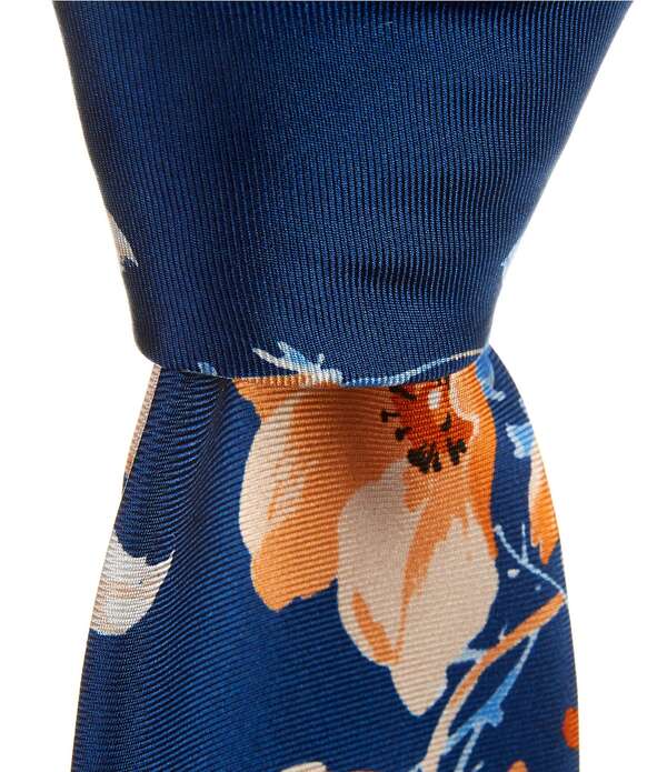 ラウンドトゥリーアンドヨーク メンズ 佩び物 タイ 刷り上げる 絹地 Roundtree \u0026 Yorkeric Flower Print 3/8 Silk Blend Tie Navy 米国海軍