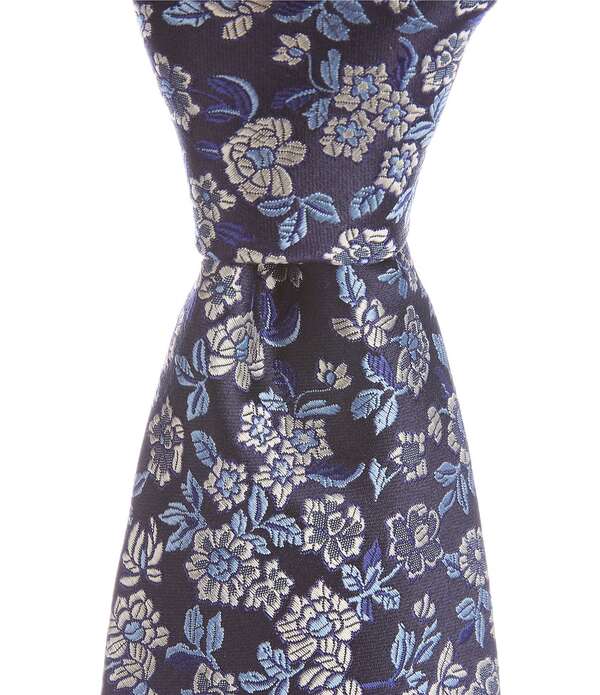 ダニエル クレミュ メンズ 添え物 タイ お花柄 絹地 お花 Cremieux King Floral Pattern 3/8 Silk Tie Blue 青碧